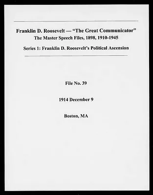 Boston, Massachusetts (Speech File 39) of December 9, 1914