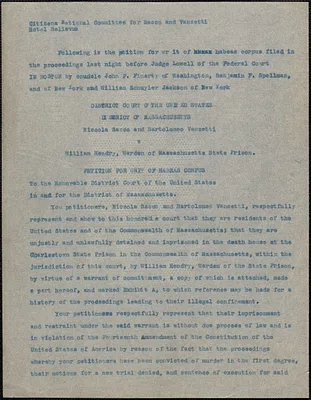 Citizens National Committee for Sacco and Vanzetti press release (copy), Boston, Mass., [August 1927]