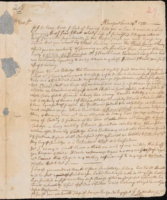 Letter from John Callender, Newport, to Nathan Prince, Cambridge, 1733 June 14
