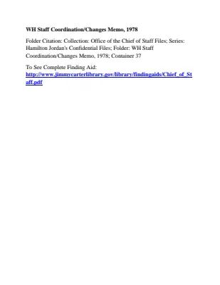 White House Staff Coordination Changes - Memo, 1978