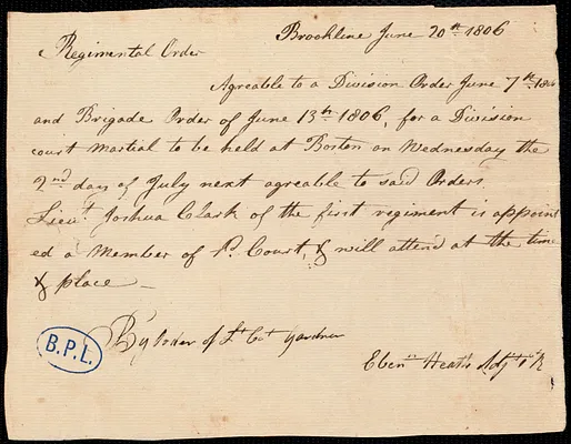 Brigade order for court martial to be held July 2, 1806