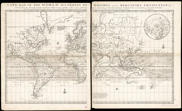 A new map of the world according to Wrights alias Mercators projection &c