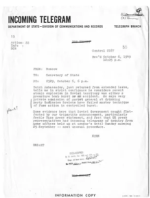 Telegram from Alan Kirk to Secretary of State Dean Acheson