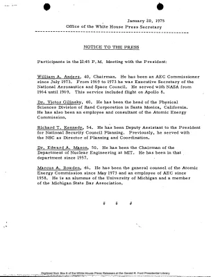 Participants in the 12:45 P.M. Meeting with the President [Meeting Attendee List]