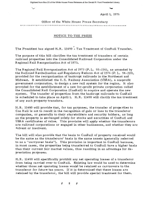 President Signs H.R. 12490, Tax Treatment of ConRail Transfer [Signing Statements and Announcements]