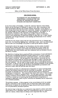 Statement by the President in Announcing a Program for the Return of Vietnam Era Draft Evaders and Military Deserters [Ford Speech or Statement]