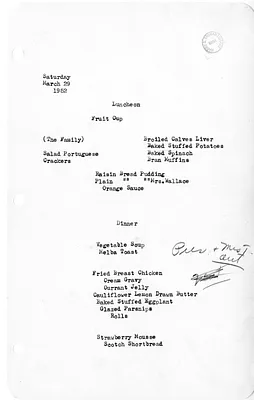 White House Luncheon and Dinner Menu