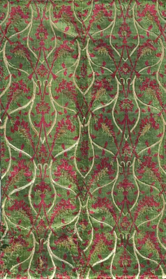 Two-color Velvet with Gold in a Double Curved Lattice Pattern