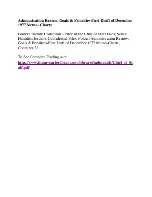 Administration Review, Goals & Priorities - First Draft of December 1977 - Memo - Charts