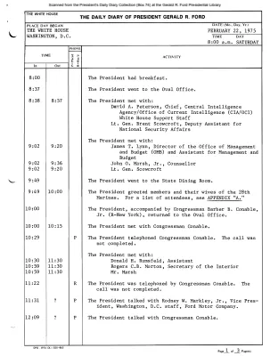 President Gerald R. Ford's Daily Diary, February 22, 1975