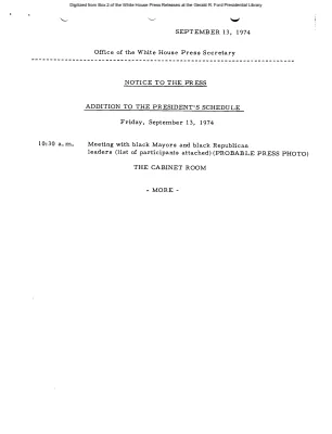 Addition to President's Schedule, Friday, September 13, 1974, with list of participants