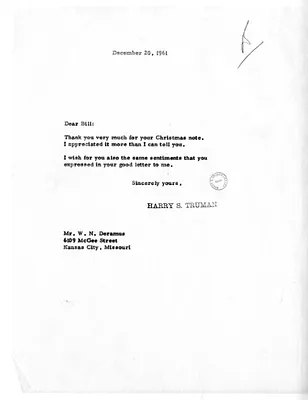 Letter from Former President Harry S. Truman to William N. Deramus, Jr.