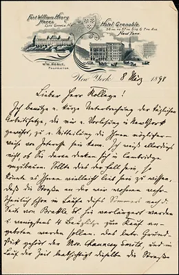 Francke, Kuno, 1855-1930 autograph letter signed to Hugo Münsterberg, New York, 8 March 1898