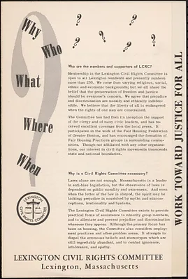 “Work Toward Justice for All” brochure by Lexington Civil Rights Committee