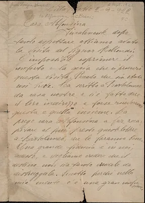 Luigina Vanzetti [Luigia] autograph letter signed, in Italian, to Alfonsina [Brini], Villafalletto, Italy, September 2, 1922