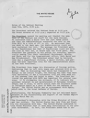 Ford Administration Notes of the Cabinet Meeting