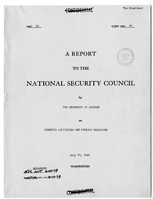 National Security Council Report 23, A Report to the National Security Council by the Secretary of Defense on Domestic Activities and Foreign Relations