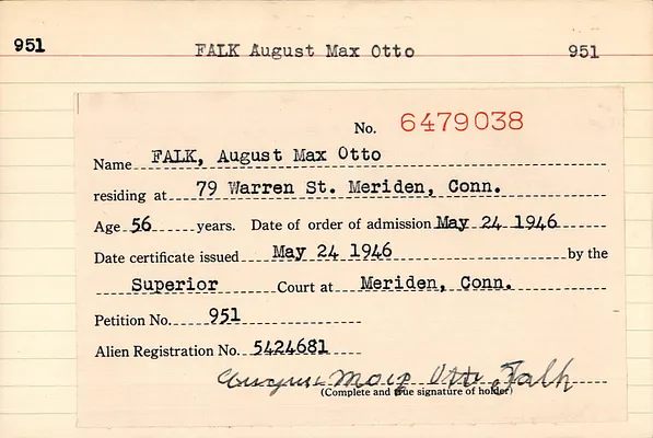 New Haven County Superior Court at Meriden, Naturalization Certificate Stubs, 1939-1954, Falk-Lombardi