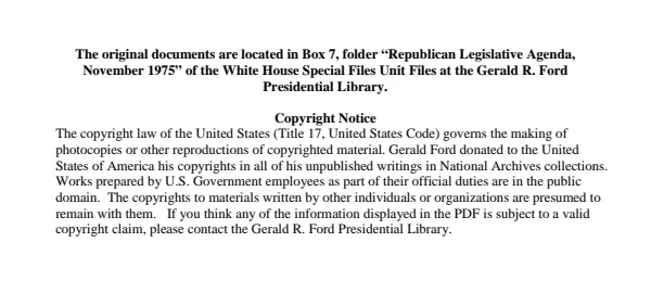 Republican Legislative Agenda, November 1975