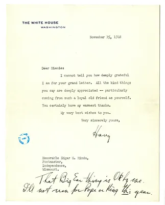 Letter from Harry S. Truman to Edgar Hinde