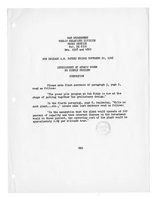 War Department Press Release