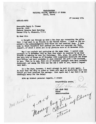 Correspondence Between Chi Whan Choi and Former President Harry S. Truman