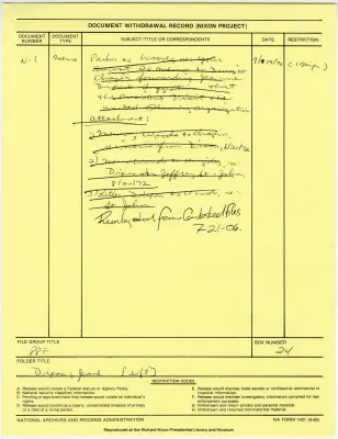 Rose Mary Woods Name/Subject File: Dixon, Jeane [2 of 3]