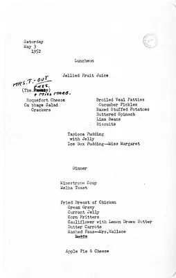 White House Luncheon and Dinner Menu