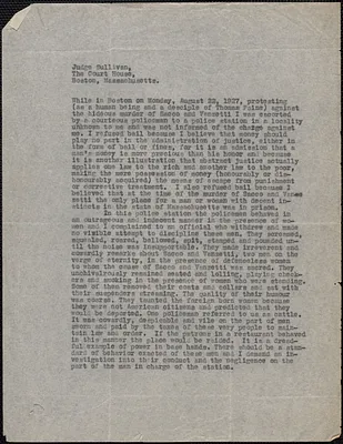 Helen Crowe typed letter signed (copy) to Judge Sullivan, New York, N. Y., August 24, 1927