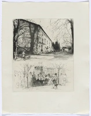 Frédéric Mistral: Mémoires et Recits by Frédéric Mistral: street scene and people at outdoor table (insert after p. 24)