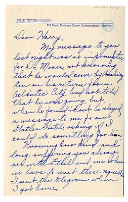 Letter from Nellie Noland to Harry S. Truman