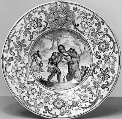 Plate with Two Knights Fighting Bears
