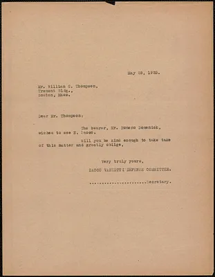 Sacco-Vanzetti Defense Committee typed note (copy) to William G. Thompson, Boston, Mass., May 25, 1925
