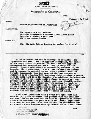 Memorandum of Conversation with Secretary of State Dean Acheson, Ambassador of Egypt Mohamed Kamil Abdul Rahim, Minister of Egypt Anis Anzer, and Mr. Satterthwaite