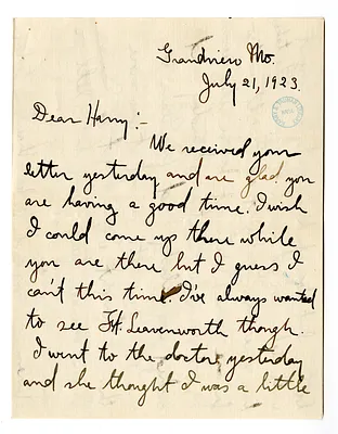 Letter from Mary Jane Truman to Harry S. Truman
