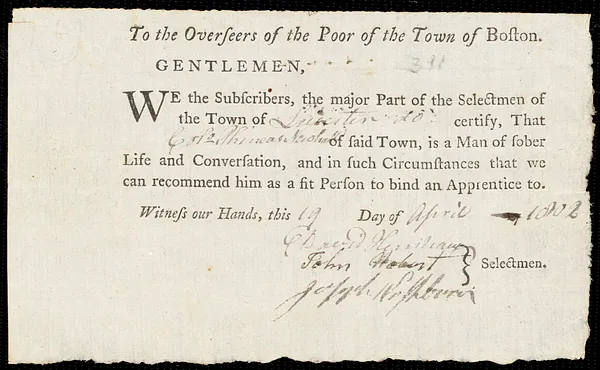 Elias Mongo indentured to apprentice with Phineas Newhall of Leicester, 16 April 1802