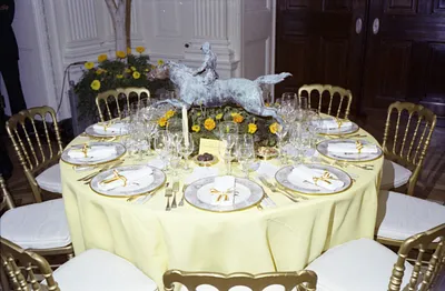 Table Settings and Weather Vane Centerpiece in the State Dining Room for a State Dinner Held in Honor of the King and Queen of Spain