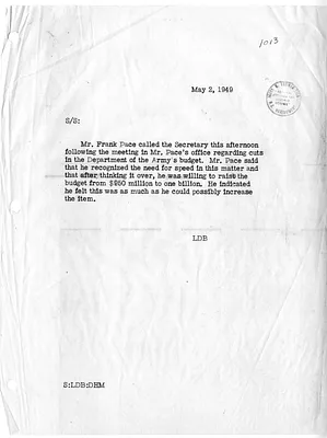 Memorandum of Telephone Conversation with Secretary of State Dean Acheson and Frank Pace