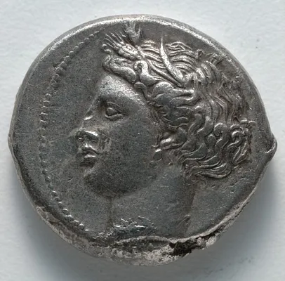 Tetradrachm: Head of Tanit-Persephone (obverse)