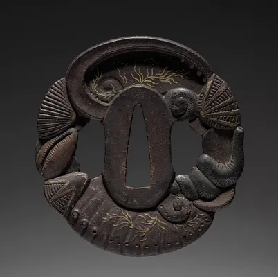 Sword Guard (Tsuba) with Shells and Seaweed