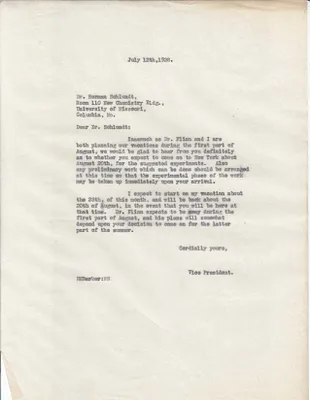 Letters Sent to Dr. Herman Schlundt, July 12, 1928