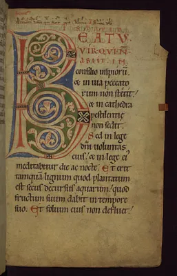 Decorated initial ""B""