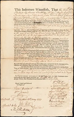 Mary Harris indentured to apprentice with Charles Cushing of Pownalborough, 1777