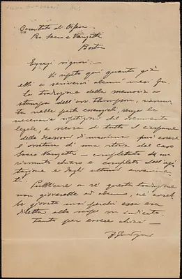 Felice Guadagni autograph letter signed, in Italian, to Sacco-Vanzetti Defense Committee, [1924?]