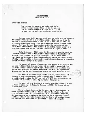 War Department Press Release