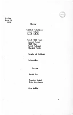 White House Dinner and Supper Menu