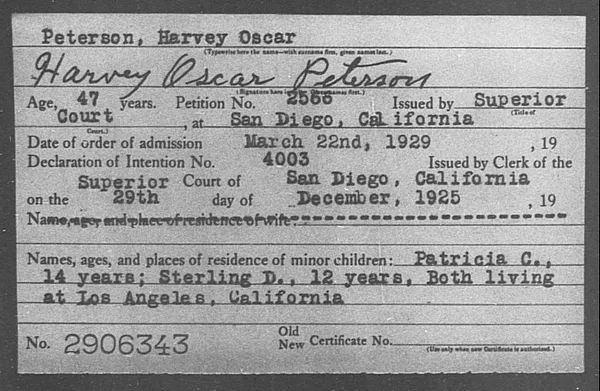 Peterson, Harvey Oscar - 1929
