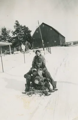 Bob and Jean Bell family visiting the Bull farm, 1960