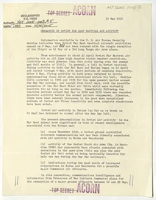 Memorandum, Cessation of Soviet Far East Tactical Air Activity