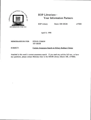 Lexis-Nexis Awareness Search Hillary Rodham Clinton,  April 8, 1998 [loose]